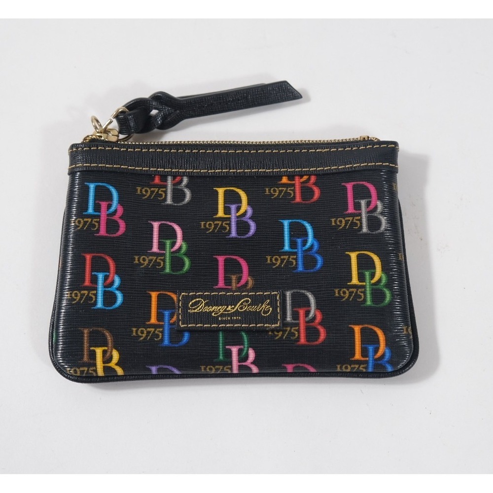 Dooney & Bourke Coin Purse Womens Small Black Rainbow Monogram Zip Pouch Wallet